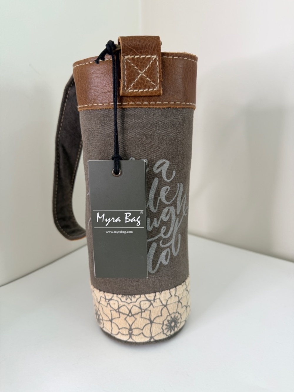 Myra Bag Canvas & Leather Wine Tote Bag “Wine A Little, Laugh A Lot” NWT